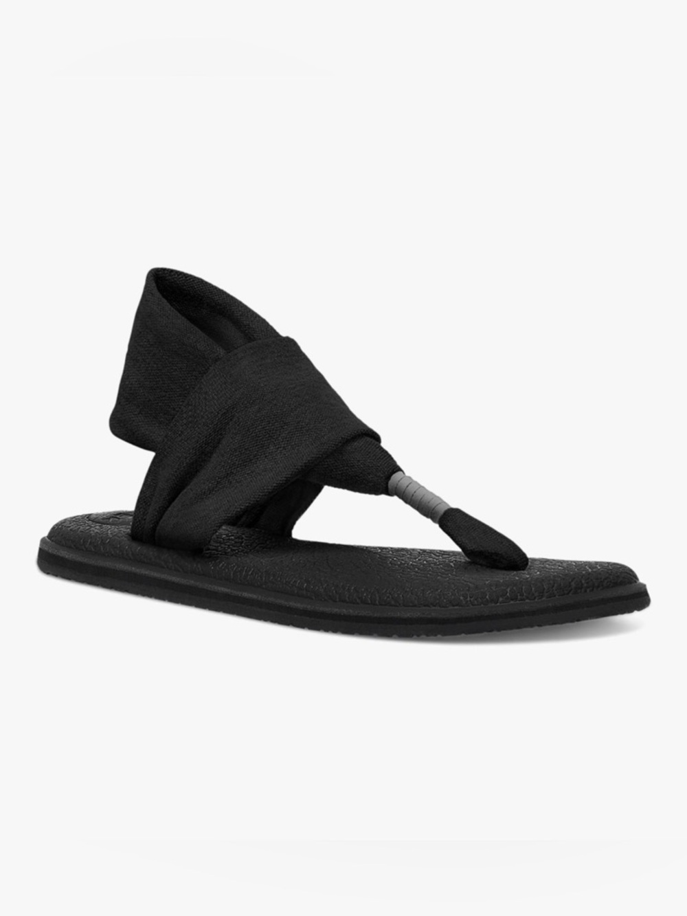 Women's Yoga Mat Footbed - Black Stretch Fabric Wrap Sandals / Flip Flops